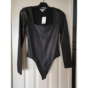 Chic Black Faux Leather Bodysuit - New With Tags!